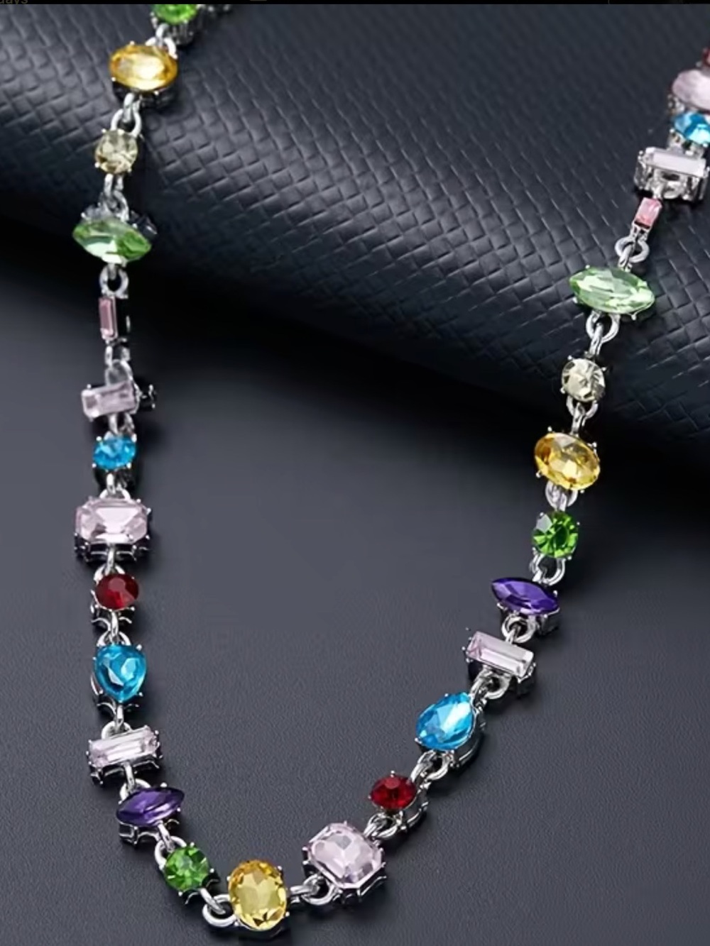 Multicolor Crystal Link Necklace with Silver-Tone Settings